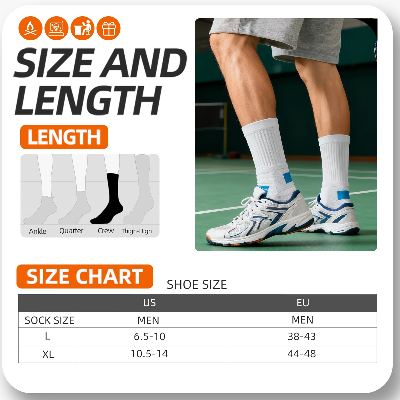 MQAMEX Elite Ultra Light Tennis + Pickleball Socks-Crew Socks