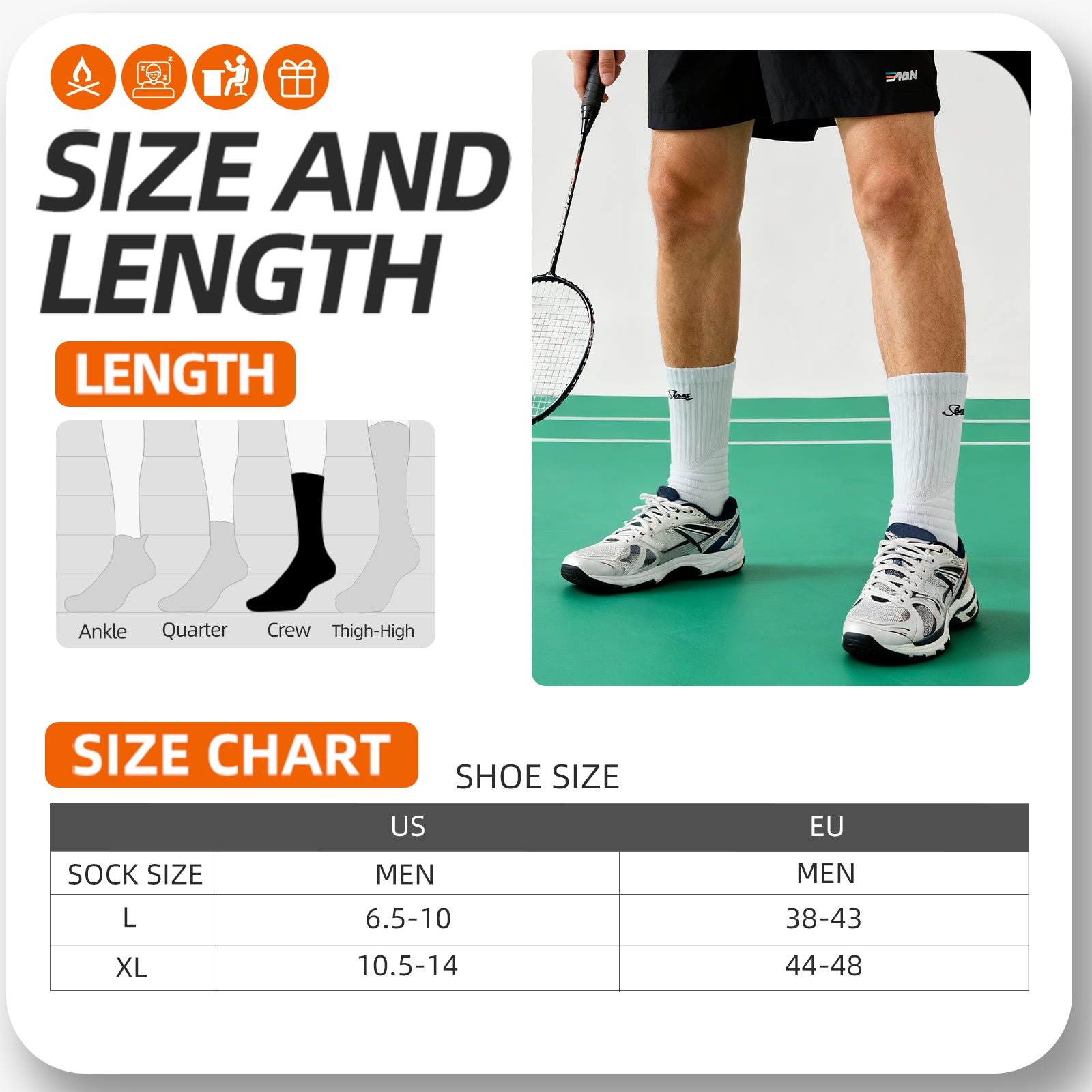 MQAMEX Elite Ultra Light Tennis + Pickleball Socks-Crew Socks